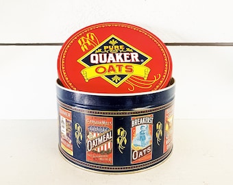 Vintage 1983 Quaker Oats Circular Tin/Old Oatmeal Tin/Bakers Tin