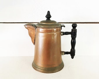 Copper Coffee Pot Farmhouse House Rustic Kitchen Copper Tea Pot Coffee Pot with Wooden Handle Shabby Chic Rustic Copper Coffee Pot