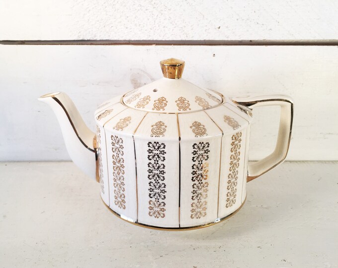 Vintage Sadler English China Teapot With Gold Floral Etsy