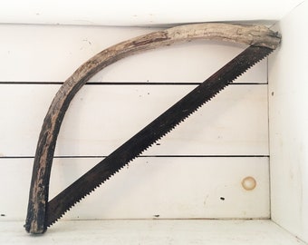 Primitive Wooden and Steel Bow Saw/Farmhouse Kitchen Rustic Decor/Decorative and Collectible Rustic Barn Decor/Primitive Wood Tools