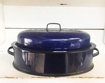 blue speckled roasting pan