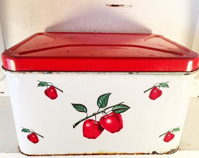 Vintage Red Apple Themed Metal Bread Box/farmhouse Kitchen Etsy