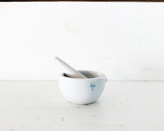 Vintage Small Ceramic Porcelain Mortar and Pestle Pestle Solid Mortar Aged Rustic Kitchen Cooks Gift