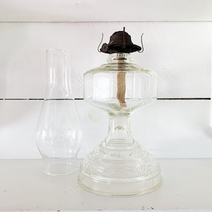 Antique White Flame Light Co. Pedestal Kerosene Oil Lamp Kerosene Lamp Kerosene Clear Glass Pedestal Oil Lamp Globe Flip Top Burner Rustic