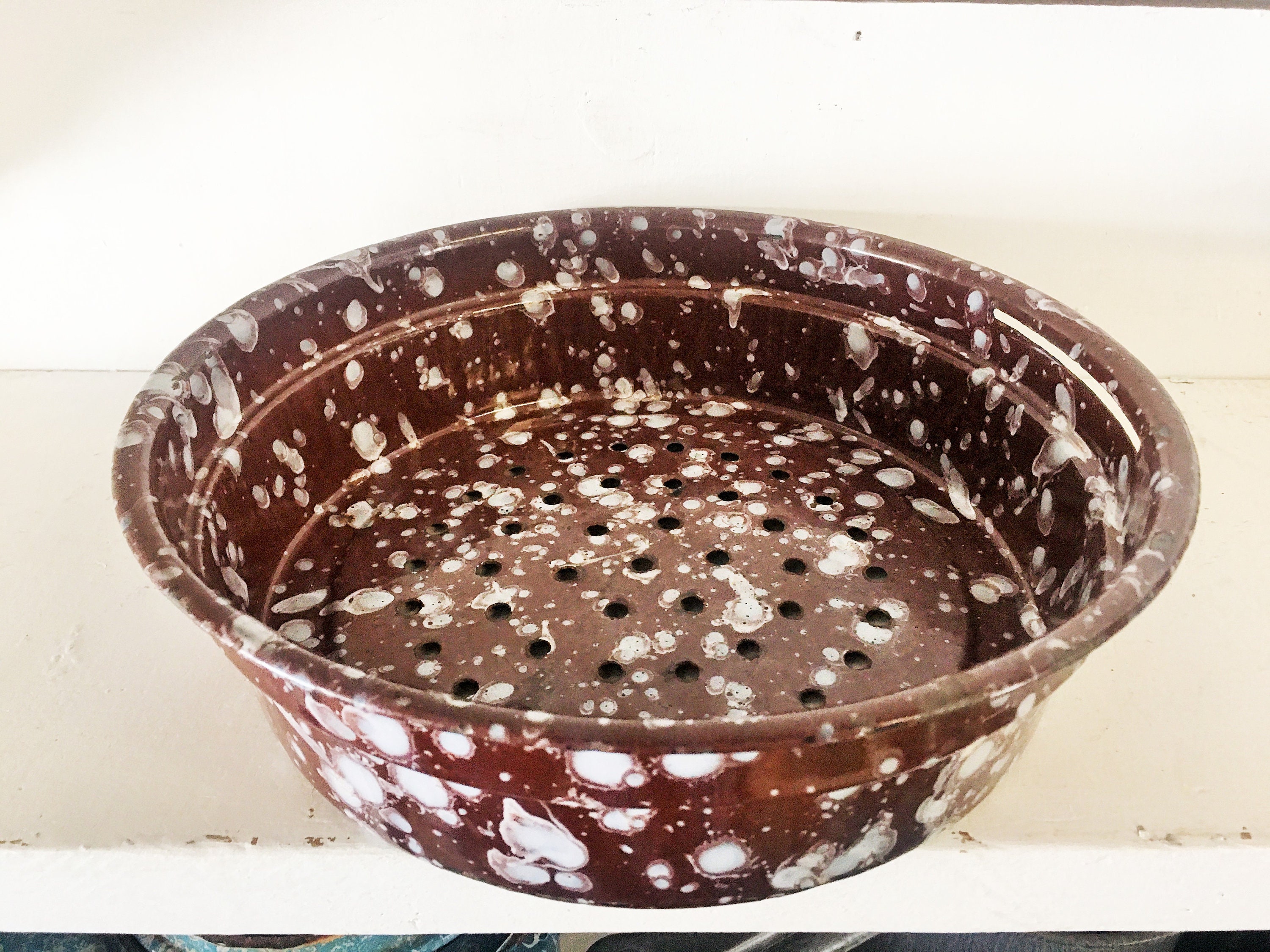 Brown and Gray Speckled Enamelware Steamer Insert Enamelware Colander Canning Steamer Insert