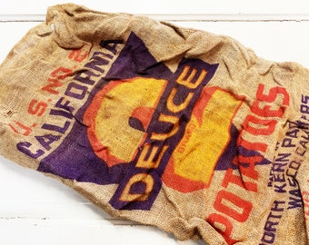 Vintage Burlap 100 lb. Sack California Duce Brand Potatoes packed by North Kern Packers Wesco, CA Potato Sack Advertising