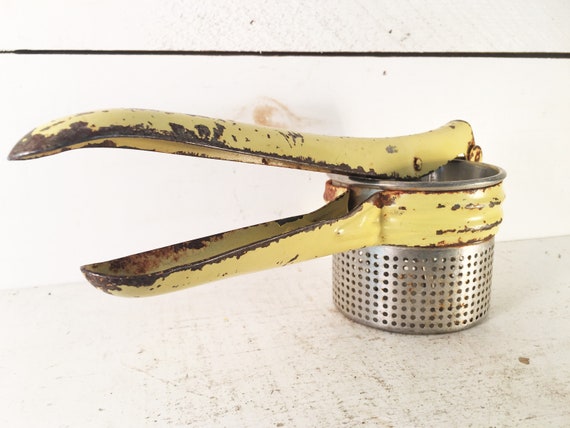 Pale Yellow Farmhouse Kitchen Vintage Potato RicerShabby Chic Kitchen Metal Vintage Potato Handheld RicerOld Farmhouse Metal Potato Masher