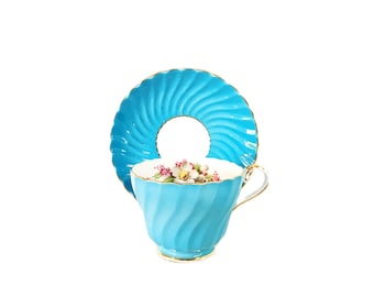 Vintage Aynsley Turquoise Spiral Teacup and Saucer – Fine China Collectible