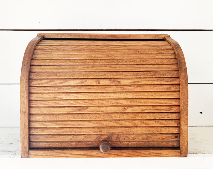 Large Vintage Wooden Roll Top Bread Box/farmhouse Kitchen Roll Top