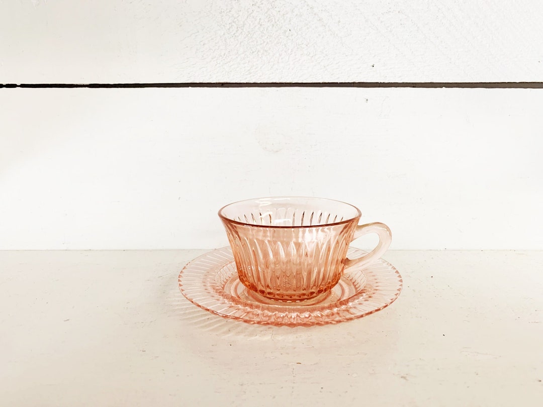 Vintage Pink Depression Glass Queen Mary Pattern Teacup and Etsy