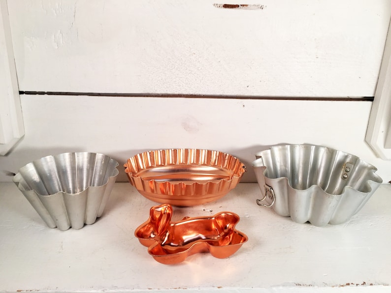 Set of 4 Small Copper and Aluminum JelloPudding MoldsFarmhouse Kitchen Jello Mold Collection of 4Shabby Chic CakePudding MoldsCopper