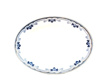 Bandeja de servir antigua W.H. Grindley Flow Blue: diseño Idris Clover, Inglaterra