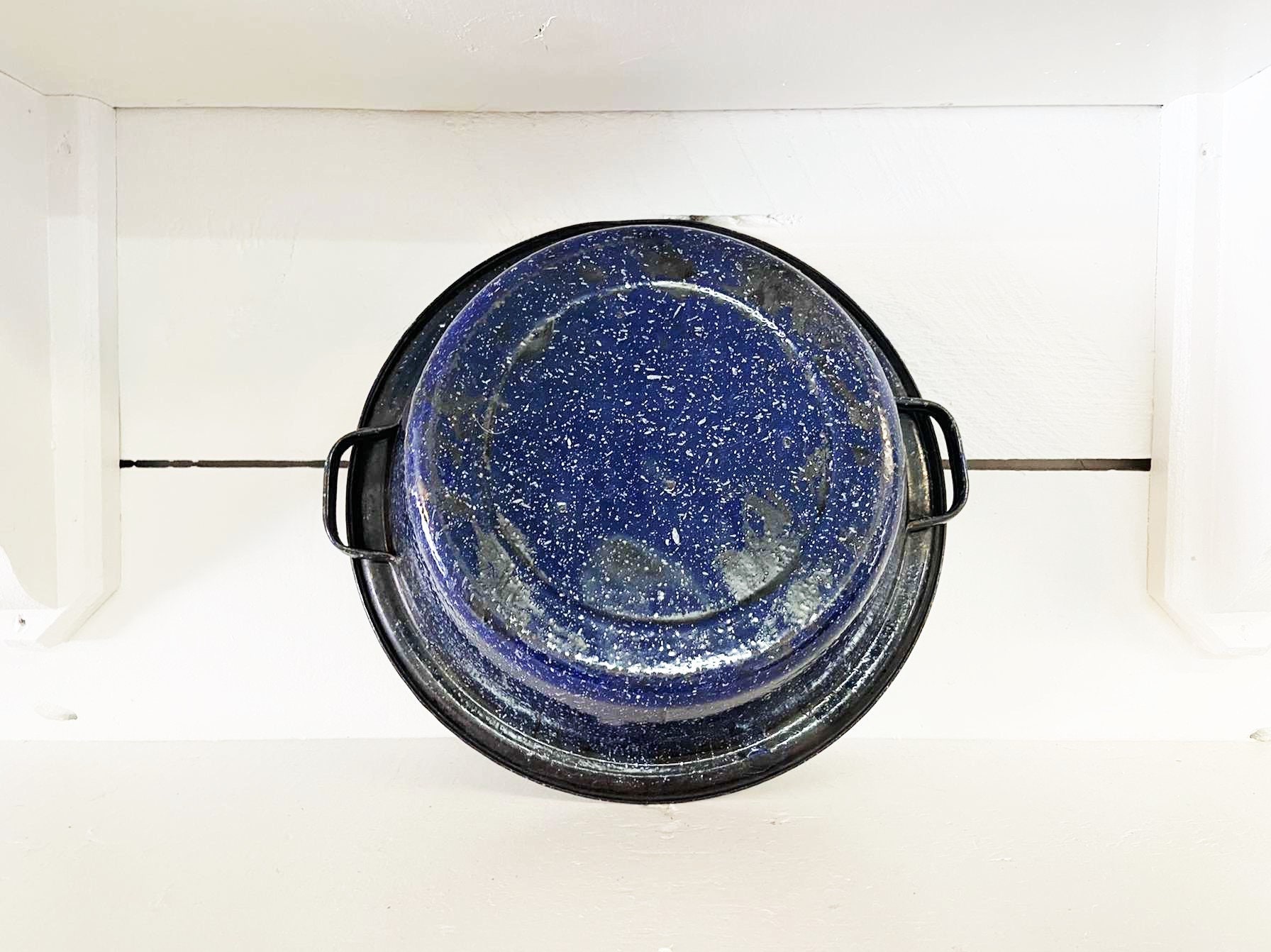 Blue speckled enamel roasting pan sale