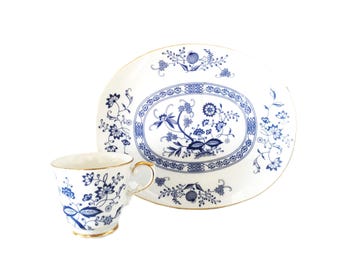 Set of 4 Danube Blue Onion Inspired Jonas Roberts Tea Snack Set Blue Onion China Snack Set of 4
