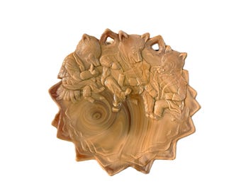 Plato de vidrio Westmoreland antiguo color caramelo marrón con diseño de 3 ositos