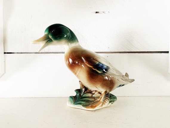 陶器のマガモ 陶器 動物 鴨 マガモ 置物 イタリア製 AHURA 陶器 動物