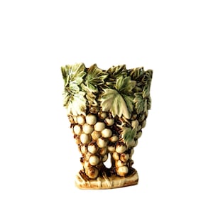 Vintage McCoy Grapes & Leaves Green-Brown Vase 9.25"