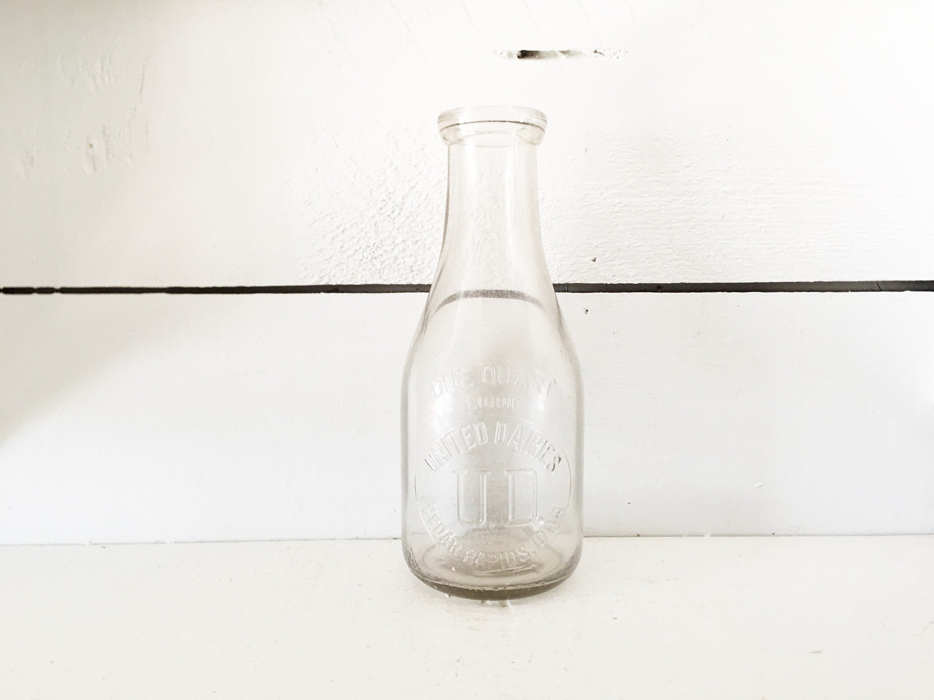 Large Vintage United Dairies Glass Milk Bottle/One Quart Milk Etsy