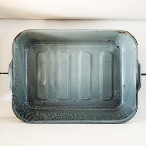 Vintage Gray Mottled Enamel Rectangular Baking Pan Graniteware Enamel Lasagna Pan Baking Pan Rustic Gray Enamel Baking Pan