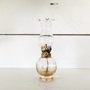 Vintage Small Clear Glass Oil Lamp with Dimpled Sculpture Base Working Small Oil Lamp 8&quot; Oil Lamp