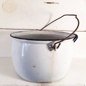 Liquid Slops Bucket Rustic White and Blue Trimmed Enamelware Slop Bucket With Wire Handle ...