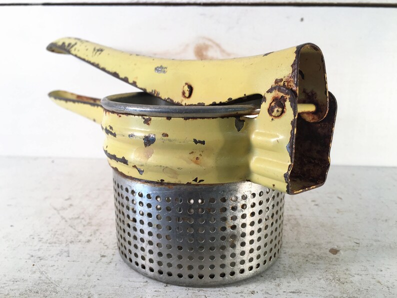Pale Yellow Farmhouse Kitchen Vintage Potato RicerShabby Chic Kitchen Metal Vintage Potato Handheld RicerOld Farmhouse Metal Potato Masher