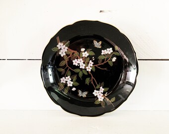 桜模様の金色装飾陶器皿 ヴィンテージ 日本の桜柄 コレクターズアイテム 陶磁器皿 農家風