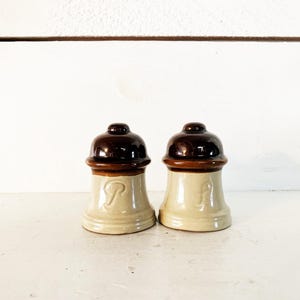 Vintage Ceramic 2 Tone Brown Stoneware Themed Salt and Pepper Shakers Mini Stoneware Salt and Pepper Classic Retro Stoneware Shakers