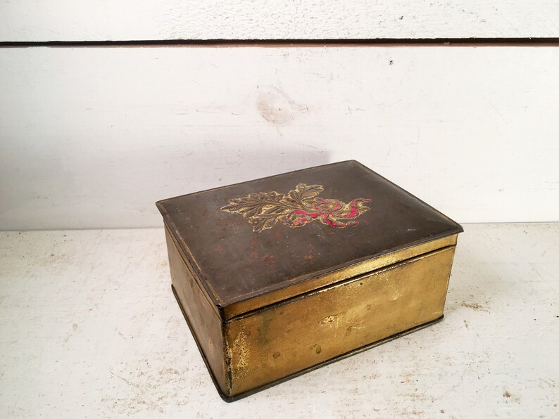 Vintage Gold Tone Metal Tin With Hinged Lid/farmhouse Kitchen Etsy