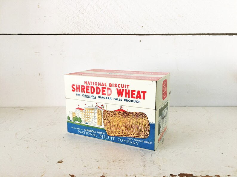 Vintage 1973 Nabisco Shredded Wheat Themed Recipe Box/Old Metal Recipe Box image 2