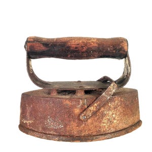 Antique Wooden Handle Cast Iron Hand Iron, Rustic Farmhouse Decor
