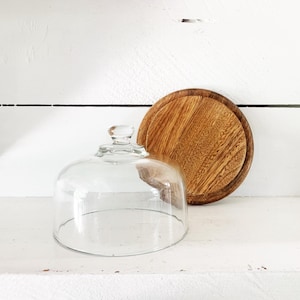 Vintage Glass Cloche with Wood Base Vintage Décor Farmhouse Décor Antique Décor Wood Décor Rustic Décor Kitchen Décor Clear Glass Cloche