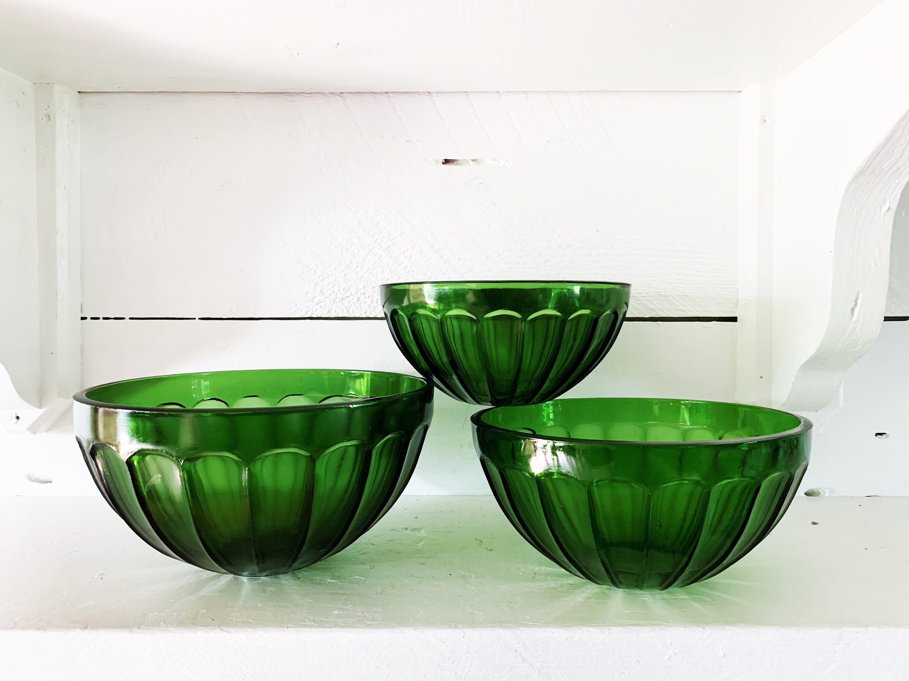 Heavy Green Glass Bowl - Etsy