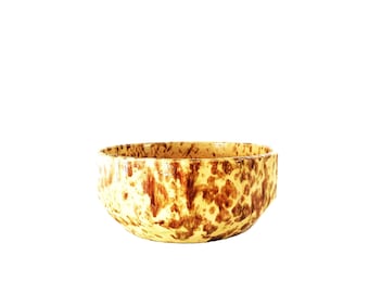 Antik 18 cm skål i gult glas, svampgods, stengods, amerikansk skål