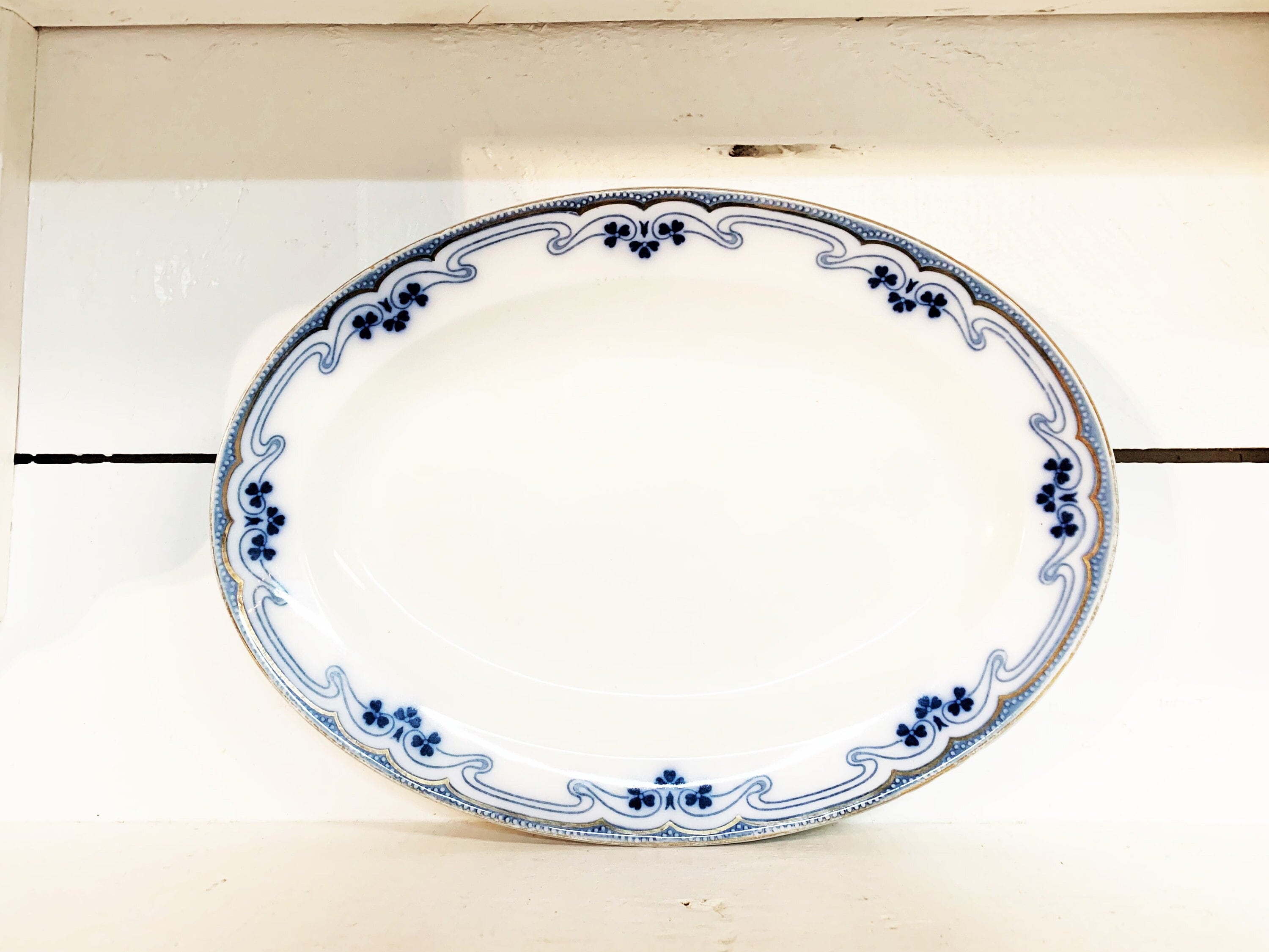 Antique W.H. Grindley & Co. England Flow Blue IDRIS Clover Pattern