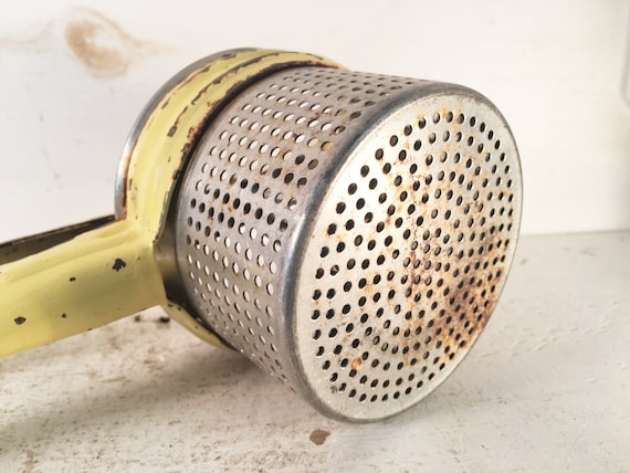 Pale Yellow Farmhouse Kitchen Vintage Potato RicerShabby Chic Kitchen Metal Vintage Potato Handheld RicerOld Farmhouse Metal Potato Masher