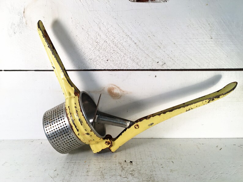Pale Yellow Farmhouse Kitchen Vintage Potato RicerShabby Chic Kitchen Metal Vintage Potato Handheld RicerOld Farmhouse Metal Potato Masher