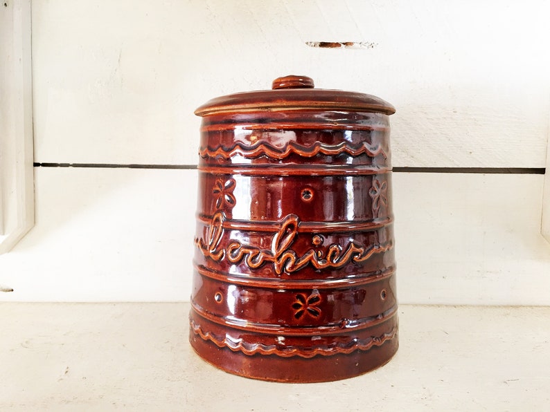 Vintage Marcrest Stoneware Cookie Jar/Brown Ceramic Vintage Etsy