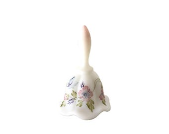 Fenton Pink to White Burmese Satin Glass Bell Butterfly Flowers Signed