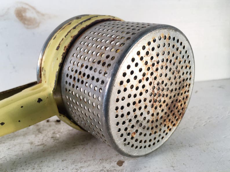 Pale Yellow Farmhouse Kitchen Vintage Potato RicerShabby Chic Kitchen Metal Vintage Potato Handheld RicerOld Farmhouse Metal Potato Masher
