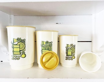 Set of 4 Vintage Retro Themed Plastic Canisters Vintage Canister Set