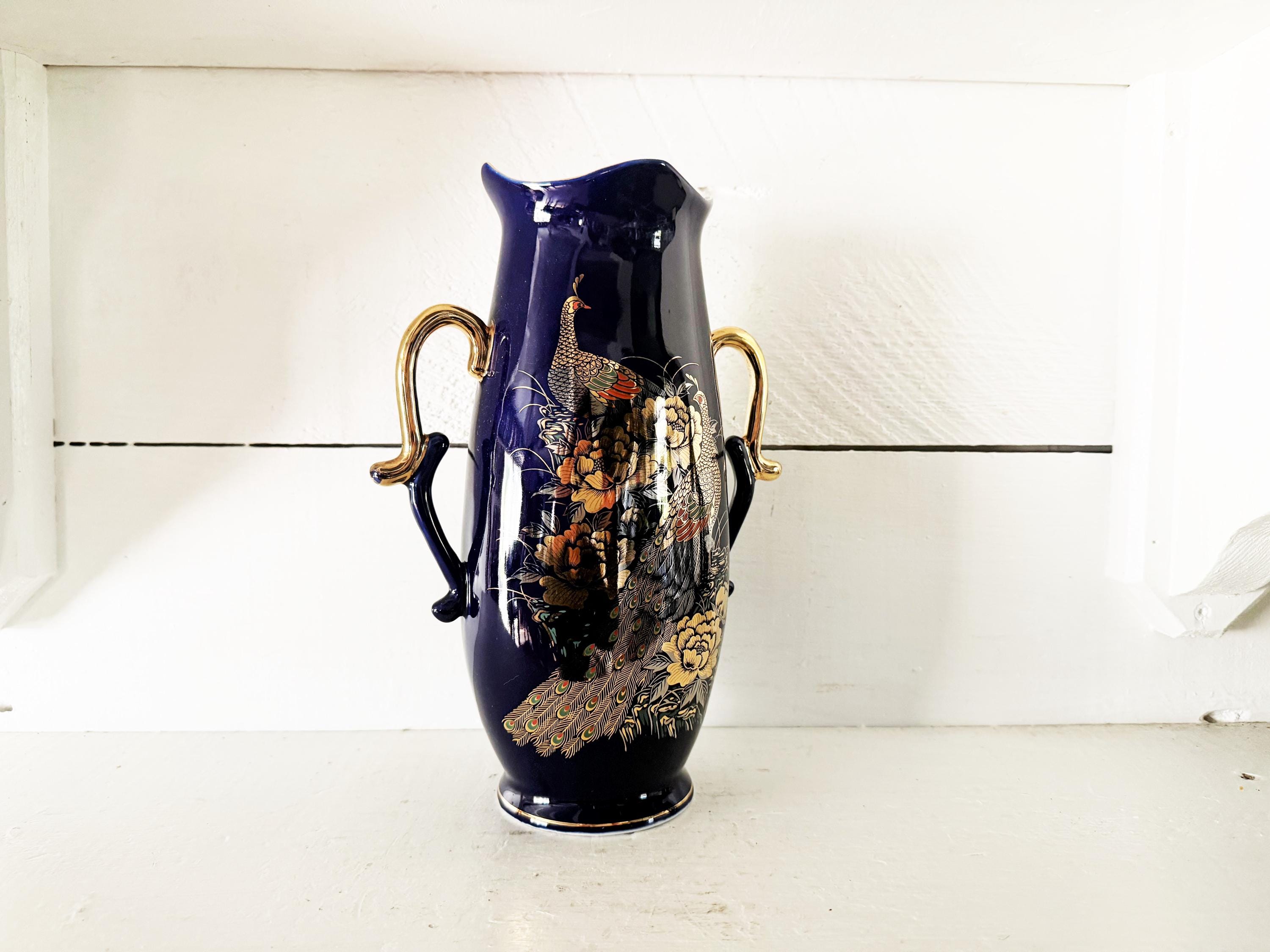 ヴィンテージ 10.5インチ コバルト磁器 日本のアジア風花瓶 花瓶