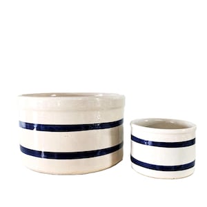 Vintage Robinson Ransbottom Pair of Crocks Blue Banded Marked Crocks Cooking Utensil Holder
