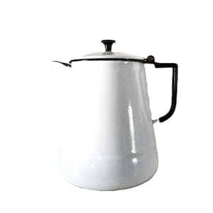 Large White Black Trim Enamelware Kettle – Rustic Farmhouse Pot