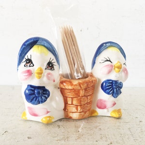 Vintage Ceramic Chick Themed Toothpick Holder/Shabby Chick Toothpick Holder