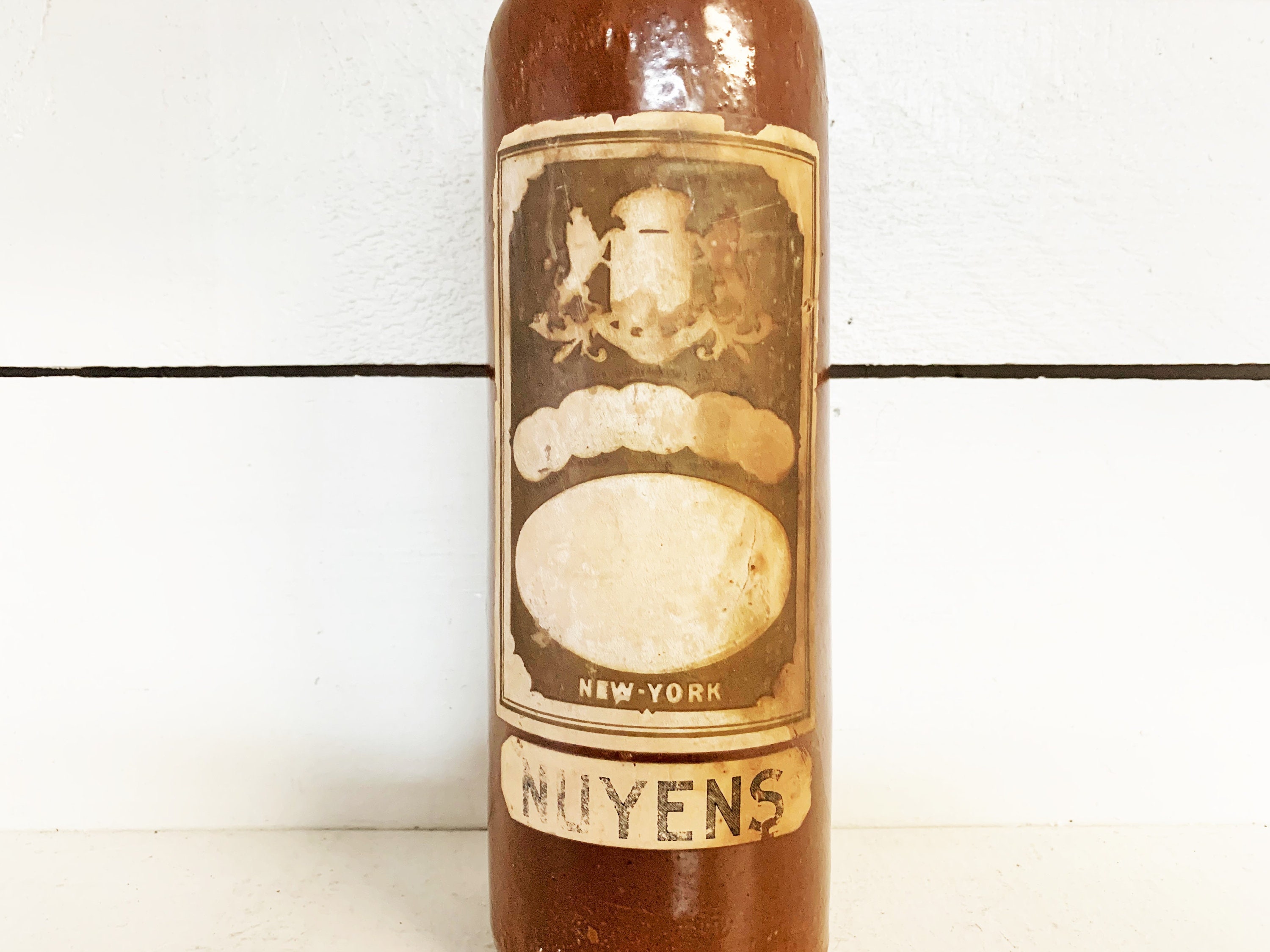 Antique Nuyens Liqueur New York Stoneware Crock Finger Jug Style