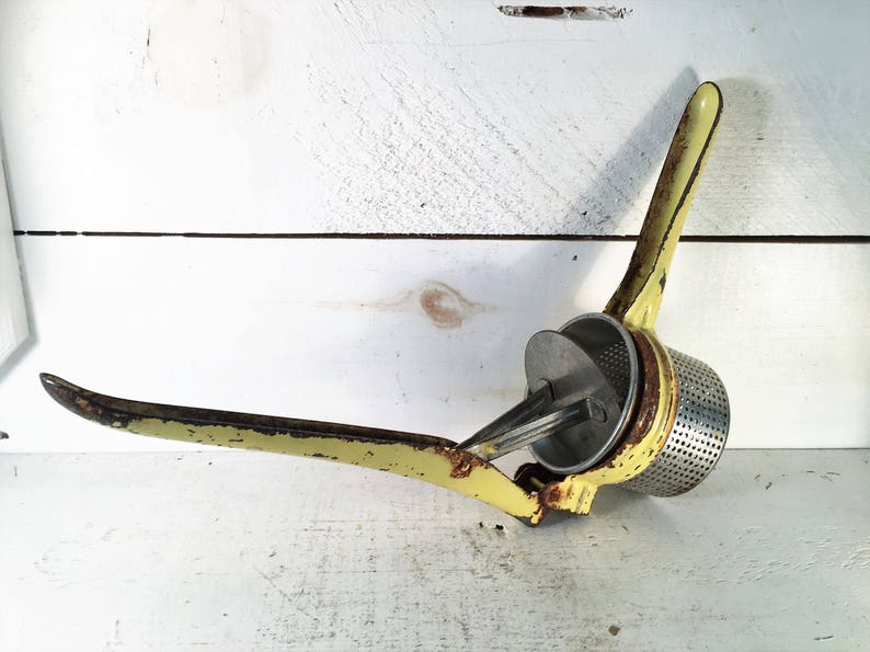 Pale Yellow Farmhouse Kitchen Vintage Potato RicerShabby Chic Kitchen Metal Vintage Potato Handheld RicerOld Farmhouse Metal Potato Masher