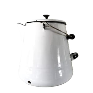 Large White Black Trim Enamelware Kettle – Rustic Farmhouse Pot