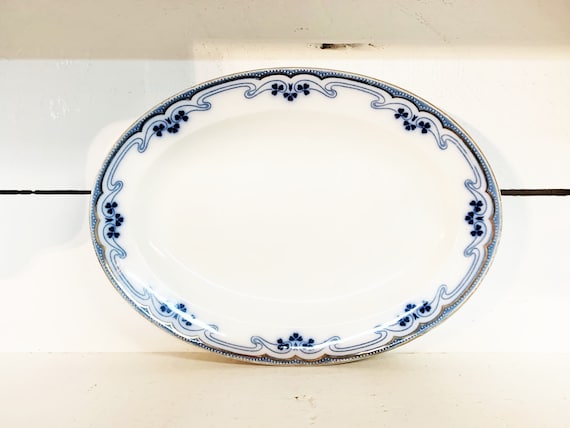 Antique W.H. Grindley & Co. England Flow Blue IDRIS Clover Pattern