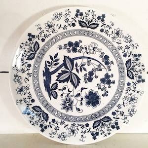 Vintage Blue Nordic Patterned Japanese Glazed China Platter/Farmhouse Kitchen Danube 11.75&quot;  Platter/Shabby Chic Collectible Wall Plate